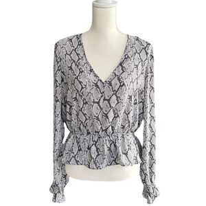 GUESS Snake Print Peplum Long Sleeve Blouse